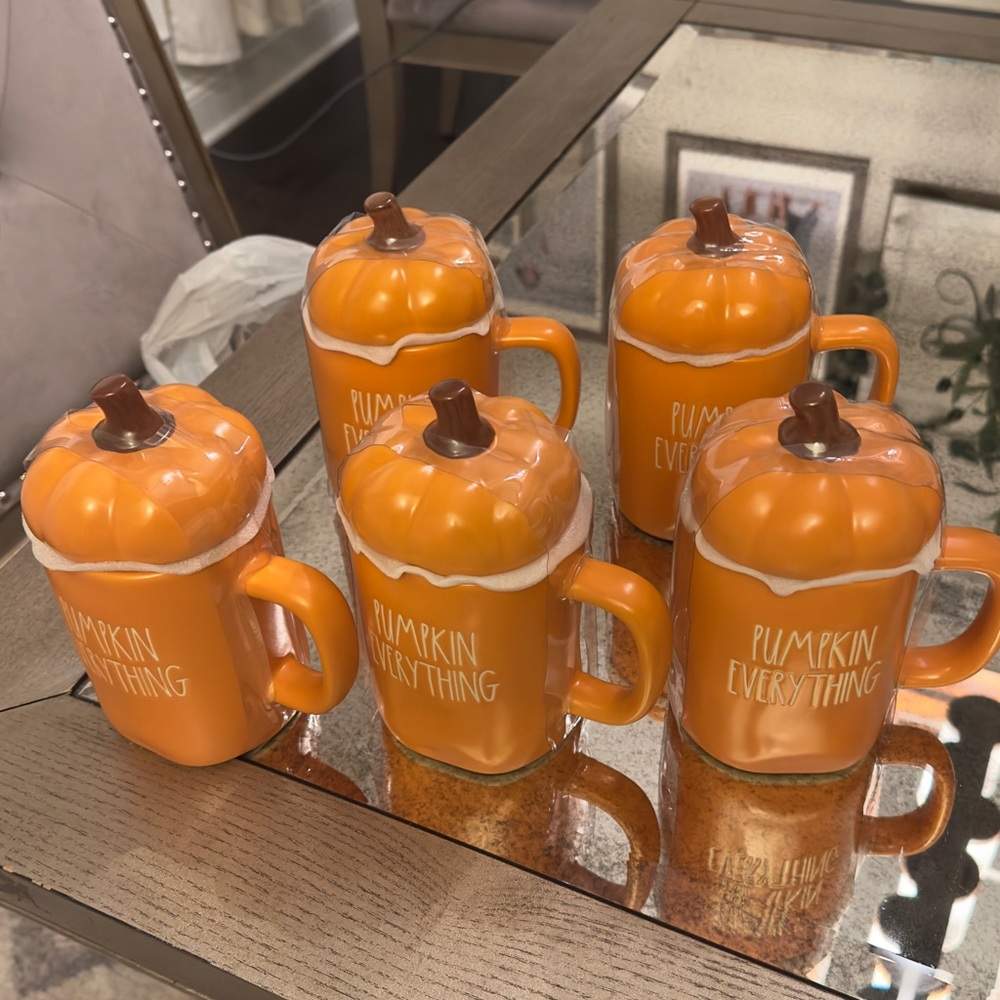 Rae Dunn -Pumpkin Everything- Mug W/pumpkin Topper new set of 5